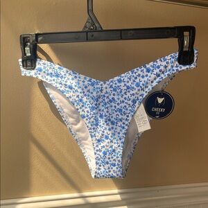 Hollister Blue and White Floral Bikini Bottom